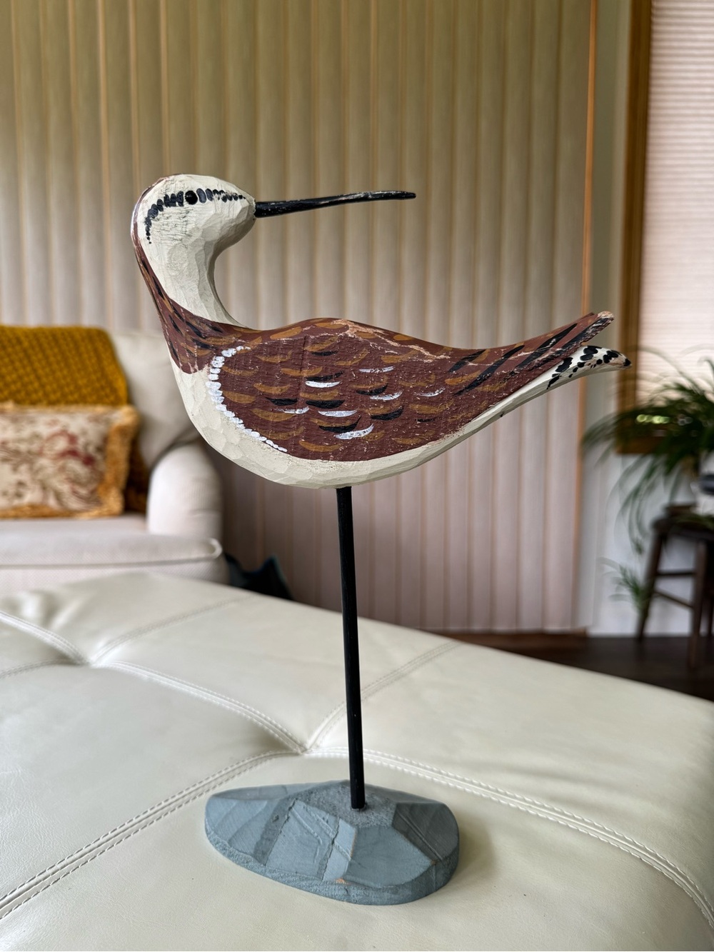 Folkart Hand-Painted Wooden Shorebird Sculpture in Brown and Cream Roglinske